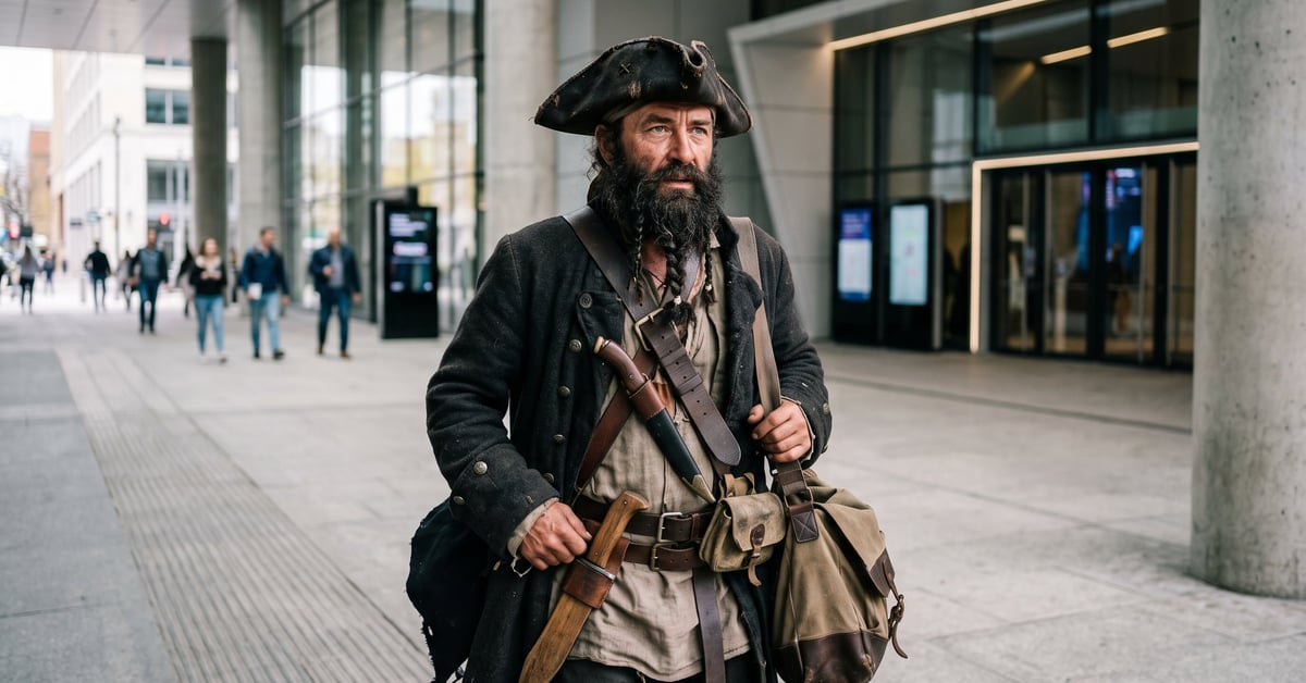 Pirate Barbe Noire en tenue d'époque sur les mers, portrait du célèbre corsaire